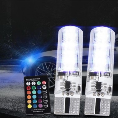 Многоцветная LED лампа T10 в габаритные огни с пультом ДУ